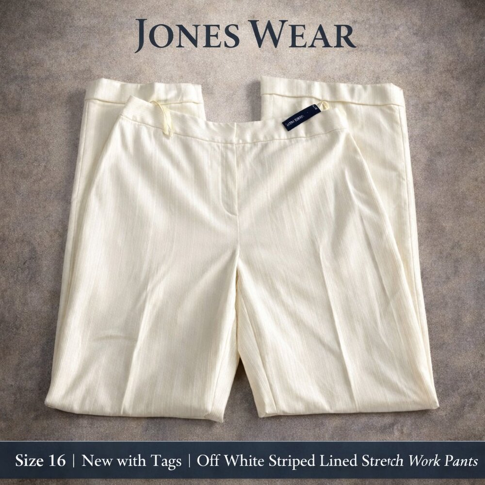 JonesWear Off White Striped Lined Stretch Work Pants NWT- 16